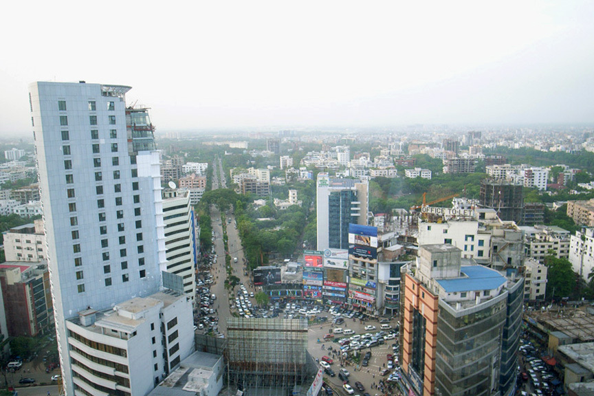 Above is an aerial view of Dhaka. Bangladesh’s capital is sprawling, and on most days navigating traffic, whether by car or cycle rickshaw, is a two-hour affair no matter where you are headed.