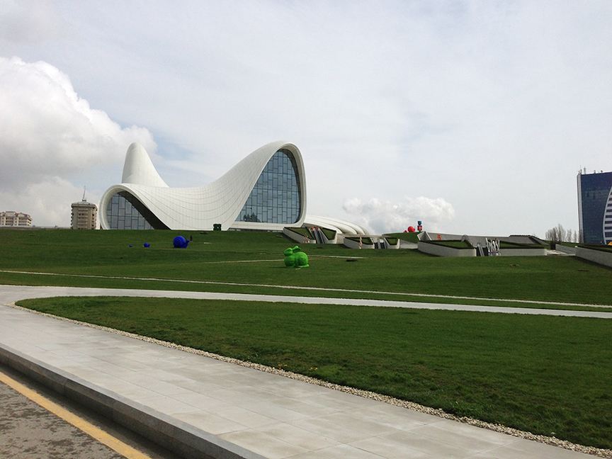 ZAHA HADID’s Heydar Aliyev Center, a 57,507-square-meter cultural center completed in 2012.