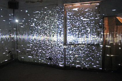 ASVAJIT BOYLE and LALINDRA AMARASEKARA created an interactive light and sound installation entitled De (Generative) Processes (2015), into which viewers could only enter one at a time. Once in the darkened room, a striated pattern of lights on the wall react to the viewer’s movements—giving one the feeling of being followed—until at one point the lights suddenly become brighter, to the extent of being uncomfortable and inescapable.