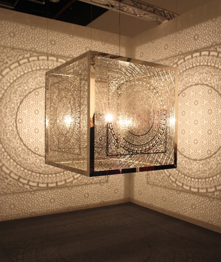 Aicon Gallery from New York displayed Pakistani-American artist ANILA QUAYYUM AGHA’s iconic shadow installation Crossing Boundaries, 2015.