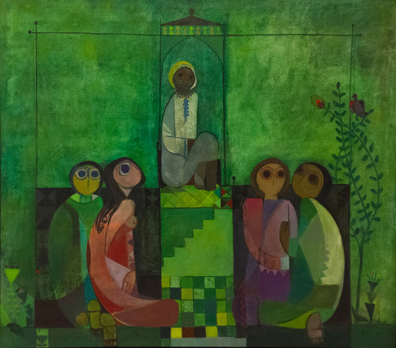 DIA AL-AZZAWI, Masroor and His Beloved,1967. In this early creation, we see how al-Azzawi depicted Iraqi folklore with forms he encountered during his studies in archeology.