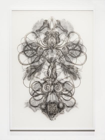 ANGELA SU, Rorschach Test No. 1, 2016, ink on drafting films, 155 × 110 × 5 cm. Courtesy Blindspot Gallery, Hong Kong.