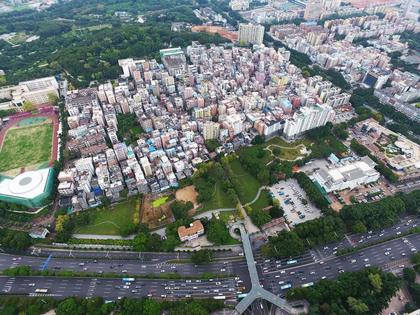 Aerial view of Nantou Old Town, the main exhibition venue of the seventh Bi-City Biennale of Urbanism\Architecture (UABB). Courtesy UABB, Shenzhen.