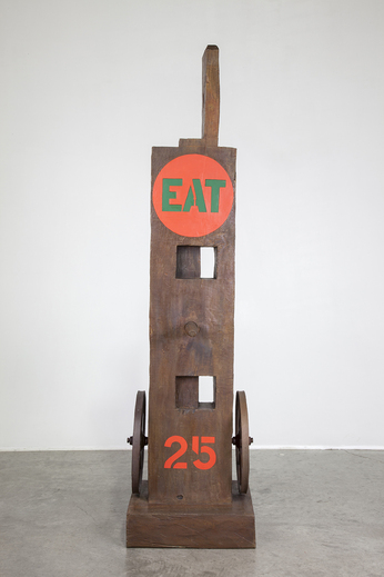 ROBERT INDIANA, EAT, 1962/91, painted bronze, 148.8 × 38.1 × 32 cm. Copyright Morgan Art Foundation / Artists Rights Society (ARS), New York. Courtesy Simon Salama-Caro; RI Catalogue Raisonné LLC; Morgan Art Foundation.