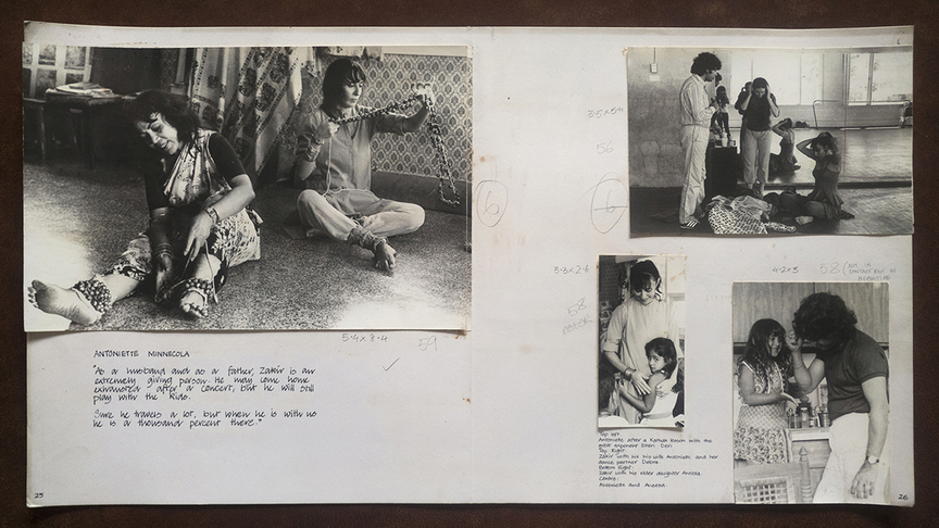 DAYANITA SINGH, Pages from Zakir Hussain Maquette, 1986, silver prints pasted on art card, 22.8 × 43.1 cm. Courtesy the artist and Drawing Room, London.