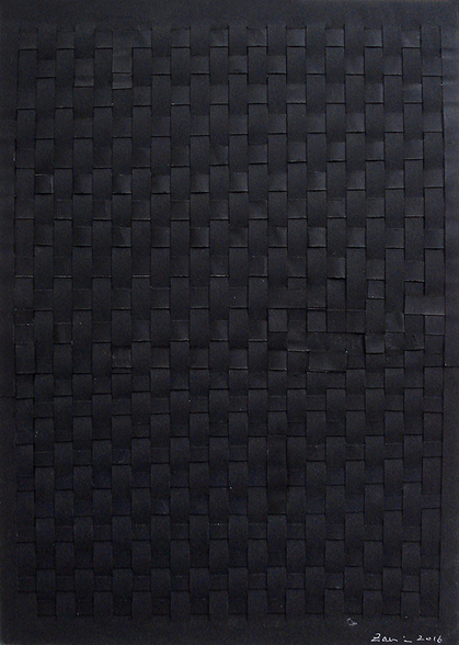 ZARINA HASHMI, Untitled, 2016, collage with woven printed black paper, mounted on Arches Black paper, 43 × 31 cm. Courtesy the artist and Gallery Espace, New Delhi.