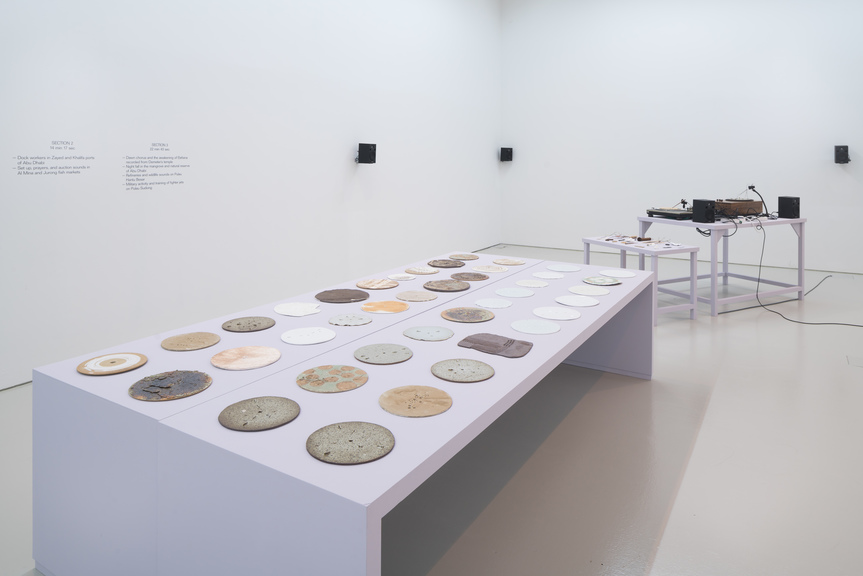 Installation view of TAREK ATOUI’s “The Ground: From the Land to the Sea,” NTU Centre for Contemporary Art Singapore, 2018. Courtesy NTU Centre for Contemporary Art Singapore.