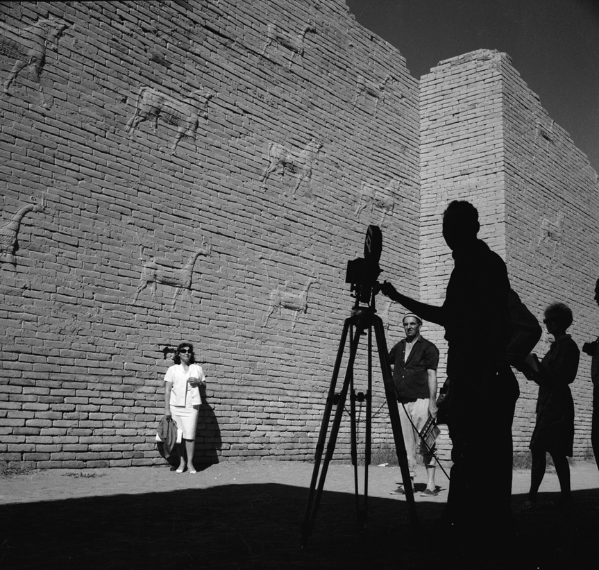 LATIF AL-ANI, Ancient City of Babylon (Shooting a Film on Tourism in Arab Countries, Hillah, Iraq), 1970, gelatin silver negative on film, 60 × 60 cm. Courtesy Arab Image Foundation, Beirut.