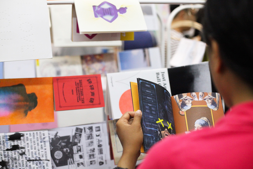 Detailed view of the Zine Room, presented in collaboration with Squelch Zines, at the 2018 Singapore Art Book Fair.