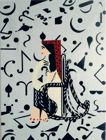 FARAH ATASSI, Woman in Profile, 2017, oil and enamel on canvas, 185 × 140 cm. Courtesy the artist and Galerie Xippas, Paris / Geneva / Montevideo.