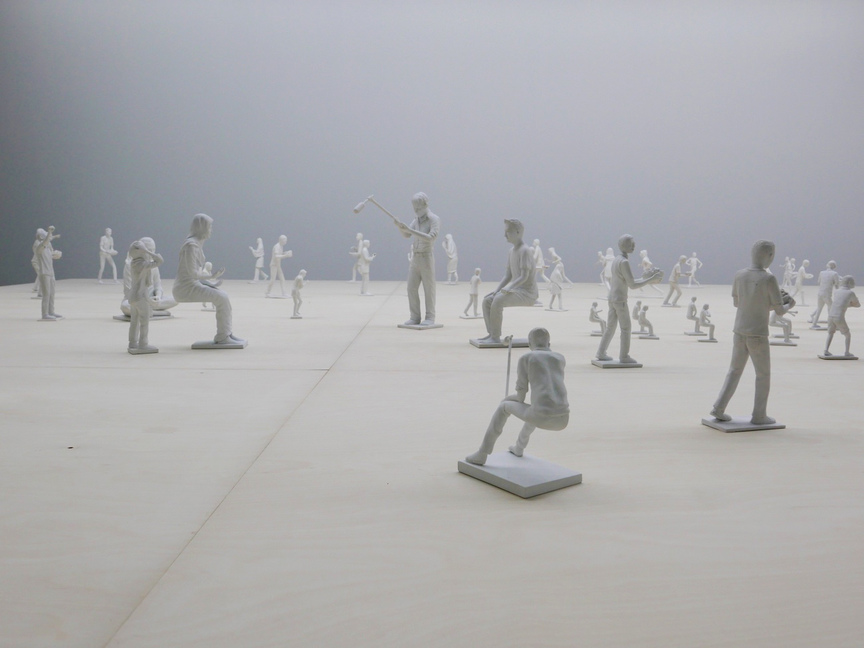 TOM NICHOLSON’s I Was Born in Indonesia (2017) involved ten videos of interviews with Hazara asylum seekers to Australia stranded in Indonesia, and 110 resin figurines of the dioramas at Indonesia’s Monumen Nasional (Monas).