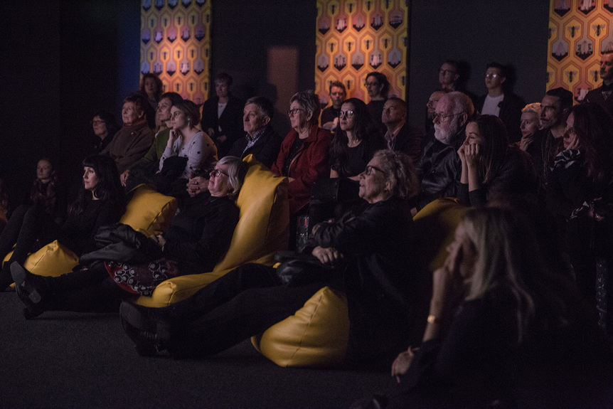 Installation view of ZANNY BEGG’s The Beehive, 2018, digital video installation, color, stereo sound: duration variable. Photo Zack Ahmed. Courtesy the artist and the Australian Centre for the Moving Image, Melbourne.