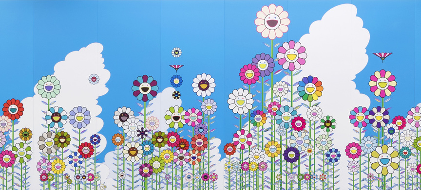 TAKASHI MURAKAMI, Untitled (detail), 2018, acrylic on canvas mounted on aluminum frame, 15 panels, 1,500 × 300 cm. Copyright 2018 Takashi Murakami/Kaikai Kiki Co., Ltd. All Rights Reserved. Courtesy Perrotin.