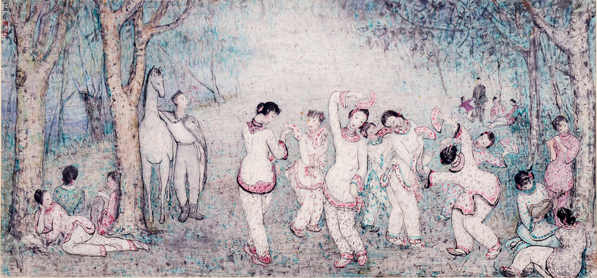 PAN YU-LIN, Singing and Dancing, 1956, ink and color on paper, 66 × 134 cm.