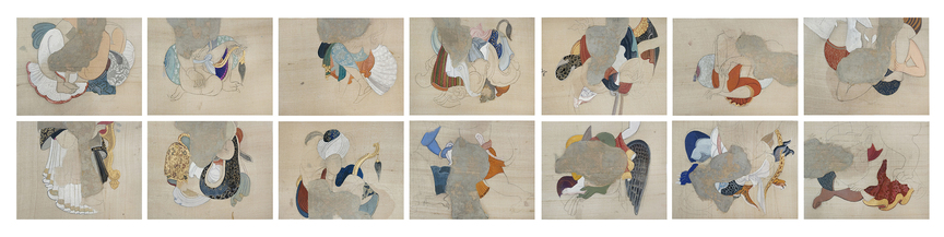 MANJUNATH KAMATH, Ritual Drawings, 2019, gouache on silk, each 10.16 × 14.22 cm.