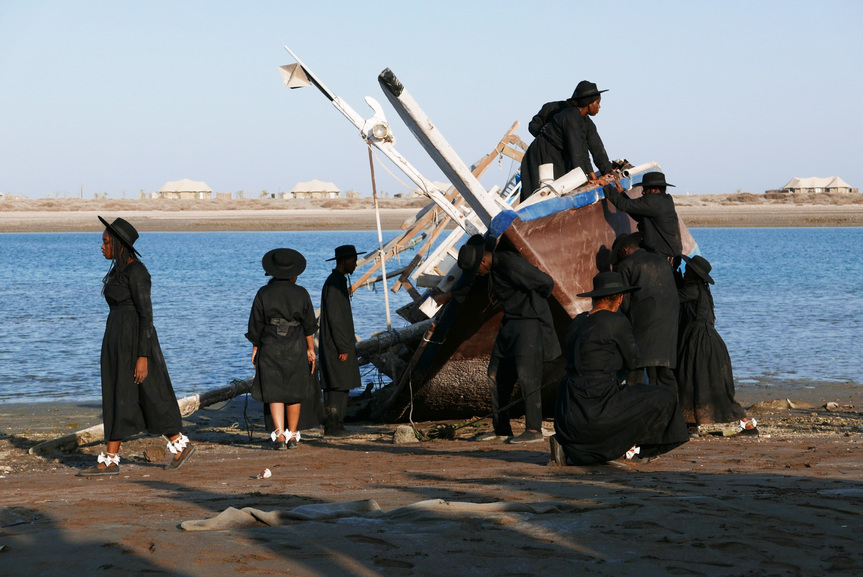 MOHAU MODISAKENG, Land of Zanj, 2019, photographic documentation of live processional performance at Kalba Ice Factory and Kalba Beach on March 8, 2019, during the March Meeting Program at Sharjah Biennial 14.