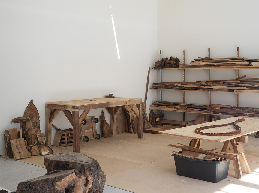 Installation view of DANH VŌ’s “Cathedral Block Prayer Stage Gun Stock,” at Marian Goodman Gallery, London, 2019.