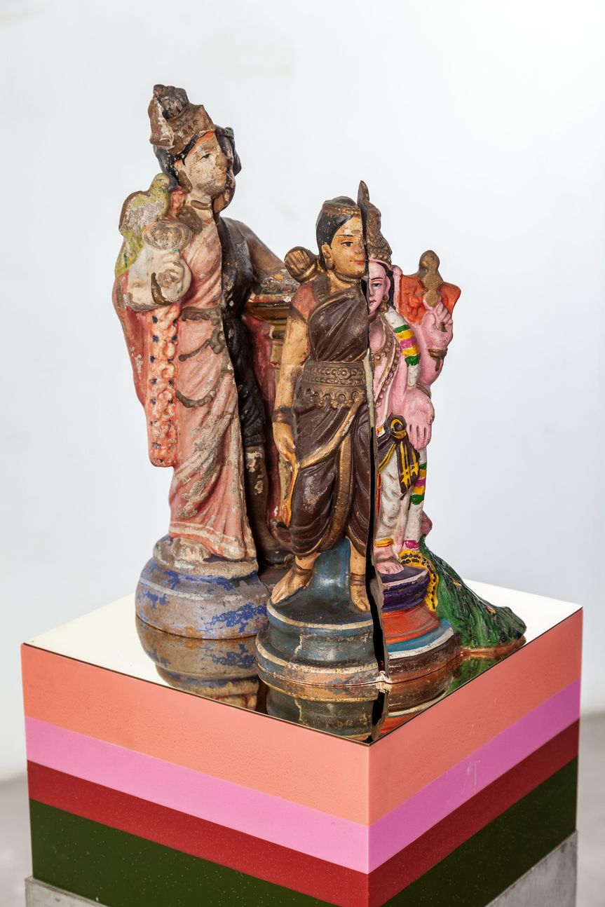 BHARTI KHER, Sisters, 2019, clay, cement, wax, copper, 138.6 × 29 × 29 cm. Courtesy the artist and Hauser & Wirth, London / Somerset / New York / Los Angeles / Zürich / St Moritz / Gstaad / Hong Kong.