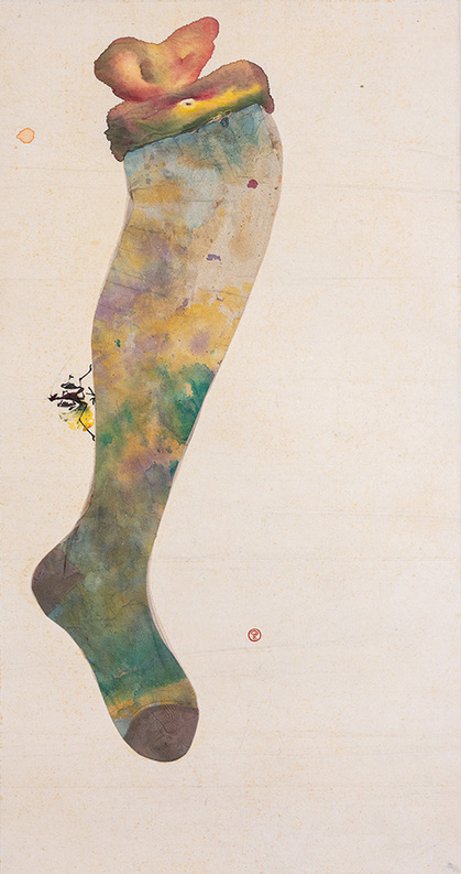 IRENE CHOU, Untitled (Mantis on Ladies Stocking), 1960, ink, color and mixed media on xuan paper, 85 × 45 cm.