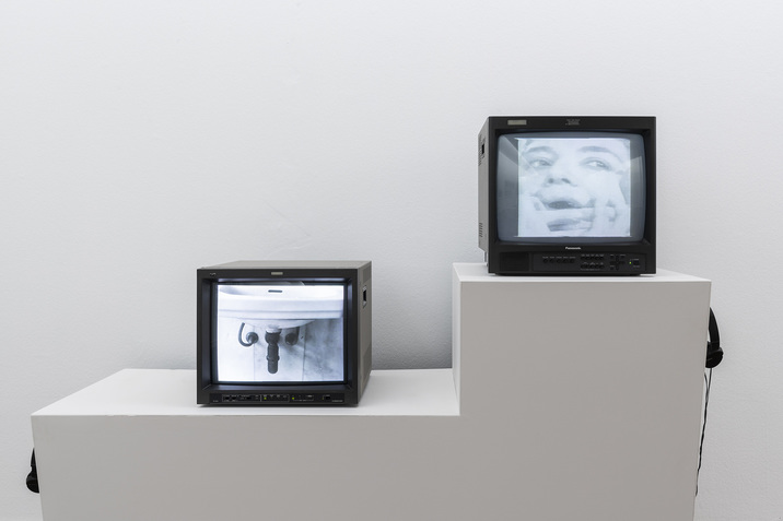 Installation view of (left to right) MONA HATOUM’s Changing Parts, 1984, single-channel video: 25 min; So Much I Want to Say, 1983, single-channel video: 4 min 49 sec, at “Gohyang: Home,” Seoul Museum of Art, 2019–20. Courtesy the artist; LUX, London; and Seoul Museum of Art.