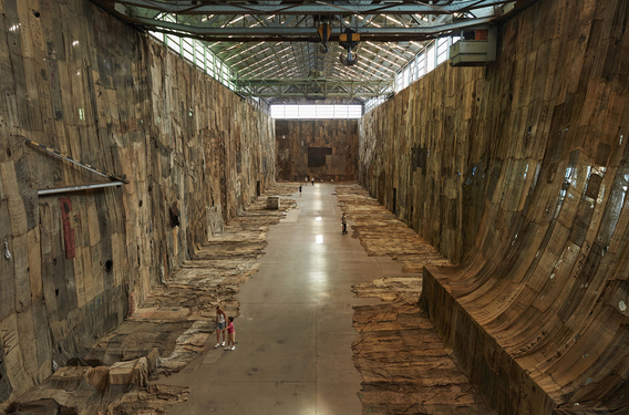 Installation view of IBRAHIM MAHAMA’s No Friend but the Mountains 2012-2020, 2020, at the 22nd Biennale of Sydney, Cockatoo Island. Photo by Zan Wimberley. Courtesy the artist; White Cube; and Apalazzo Gallery, Brescia.