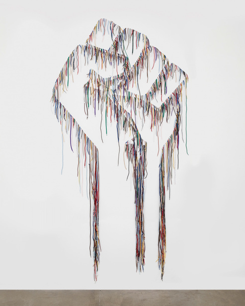 NARI WARD, Power Wall – Power People, 2019, shoelaces, 304.8 × 152.4 × 6.4 cm. Courtesy the artist and Lehmann Maupin, Hong Kong / Seoul / New York.