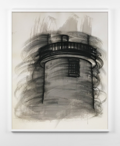 GARY SIMMONS, Untitled (Lighthouse No. 5), 2019, gouache and charcoal on paper, 76.5 × 61.6 cm.