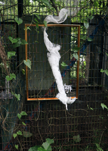 Installation view of CLARA WONG’s 無none, 2020, mixed media, dimensions variable, at “Pilgrimage,” Queen’s Hill Camp, Hong Kong, 2020.