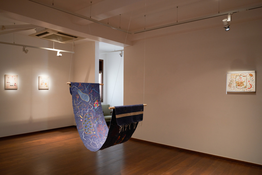 Installation view of AREEZ KATKI’s “Bildungsroman (& Other Stories)” at TARQ, Mumbai, 2021. Courtesy the artist and TARQ.